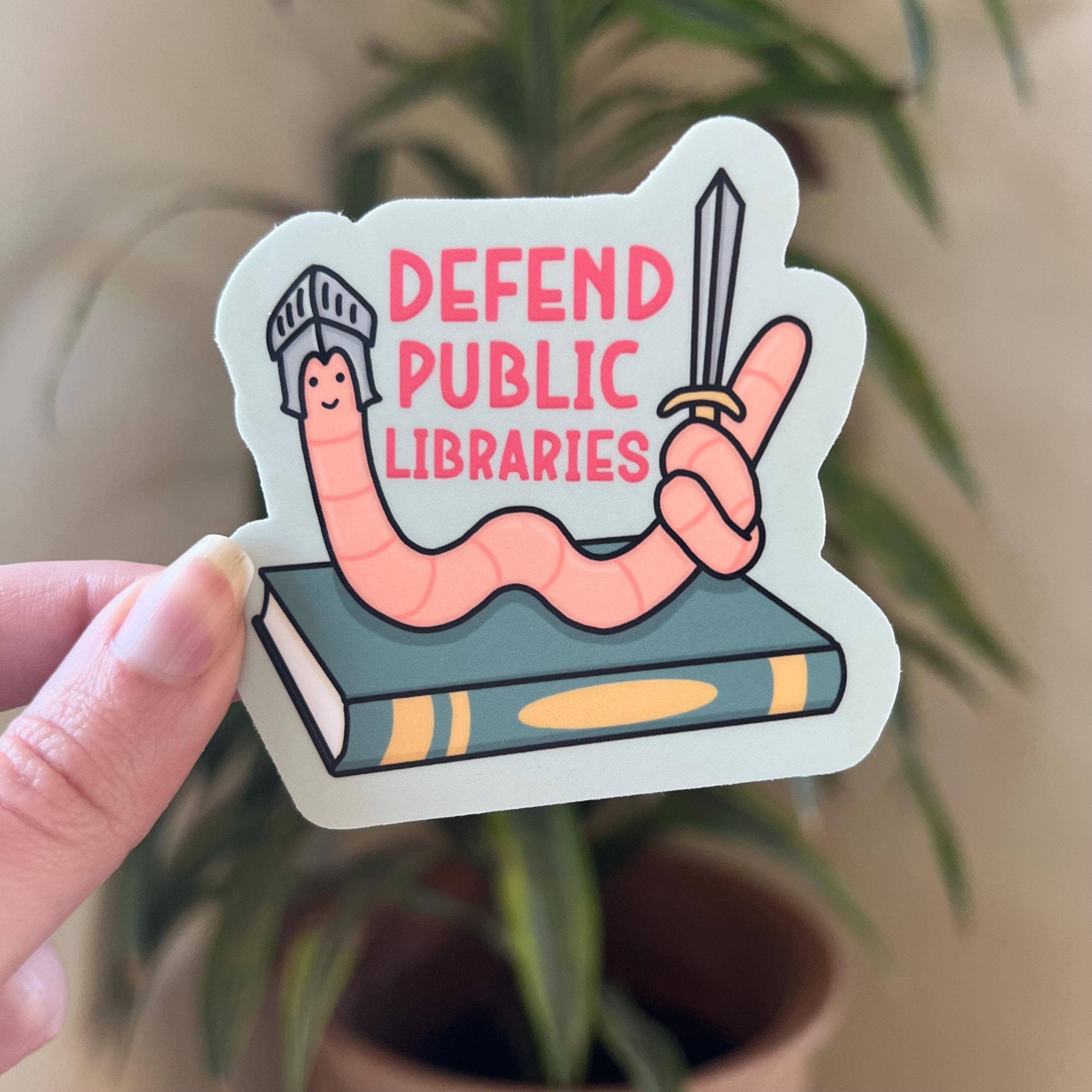 Defend Public Libraries Book Worm Read Banned Books Decal