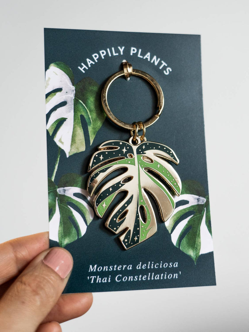 Monstera Thai Constellation Plant Keychain Charm Plant Gifts