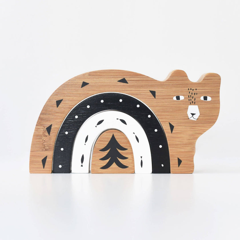 Bamboo Nesting Bear - Wooden Stacker Puzzle Toy