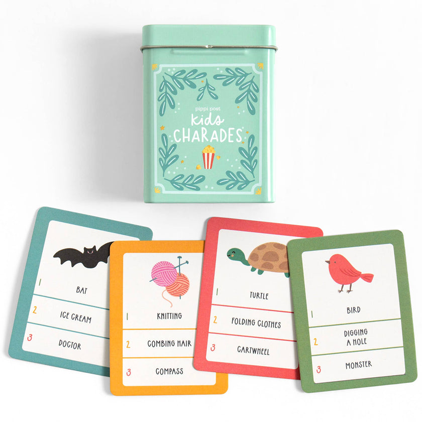 Kids Charades Game - Deck of Cards + Storage Tin
