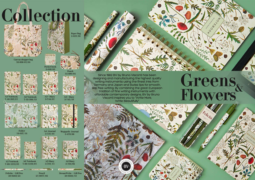 A6 Vegan Leather Hardcover Daily Planner -Greens and Flowers