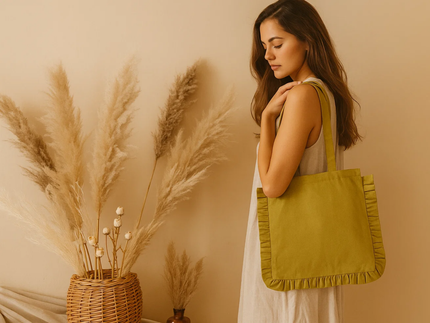Canvas Ruffle Tote | Canvas Colored Tote Bag | Unbranded