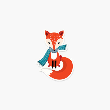 Fox wearing a teal scarf 3.25 x 2.4 in - Fall  Sticker