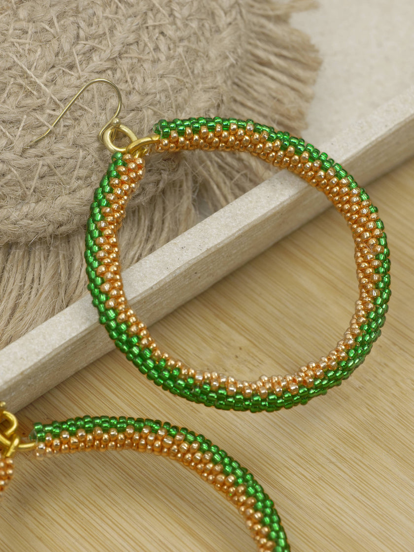 Golden Green Black Beaded Earring | Bead Hoops | Glass Beads
