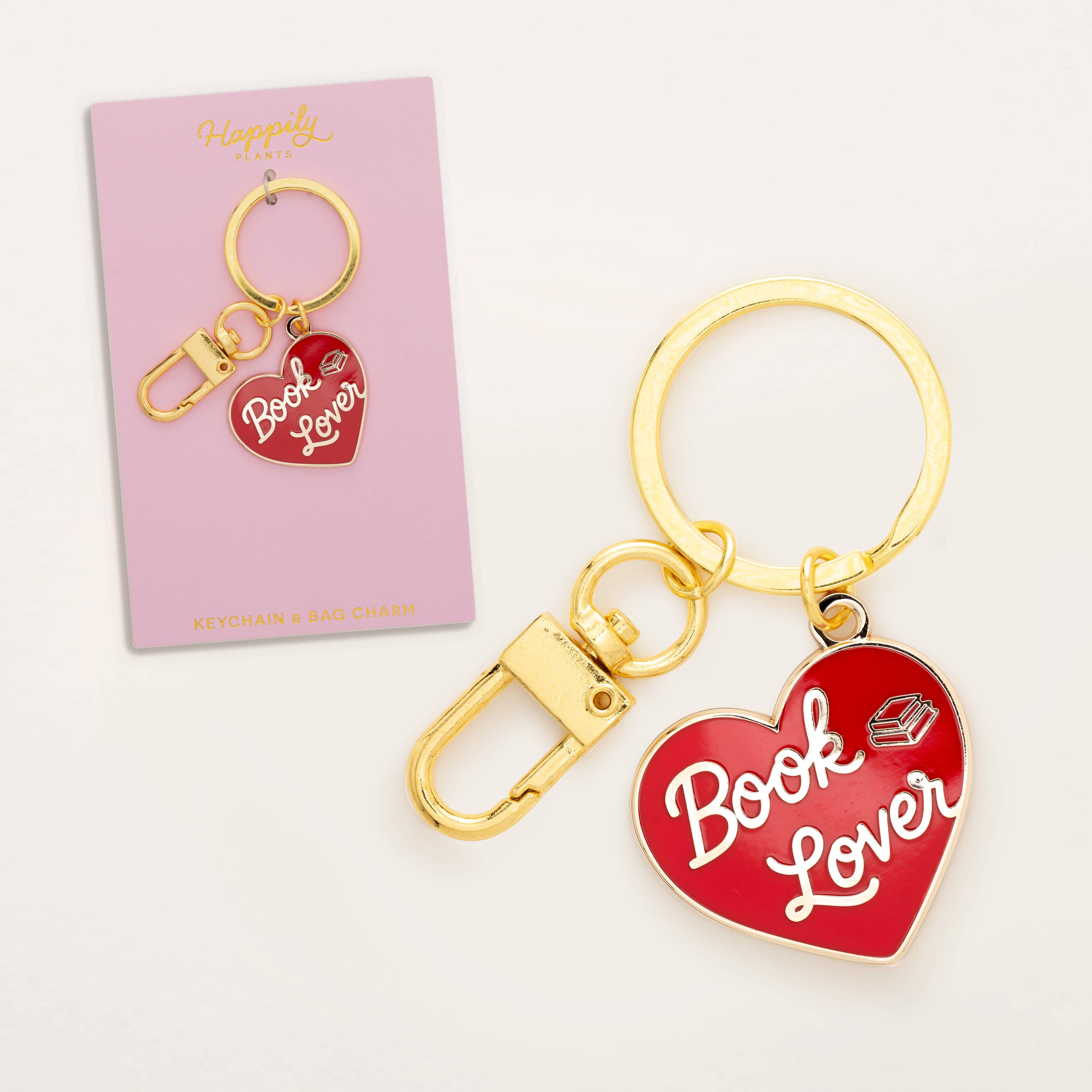 Book Lover Heart Keychain Bag Charm, Literary Bookish Gift