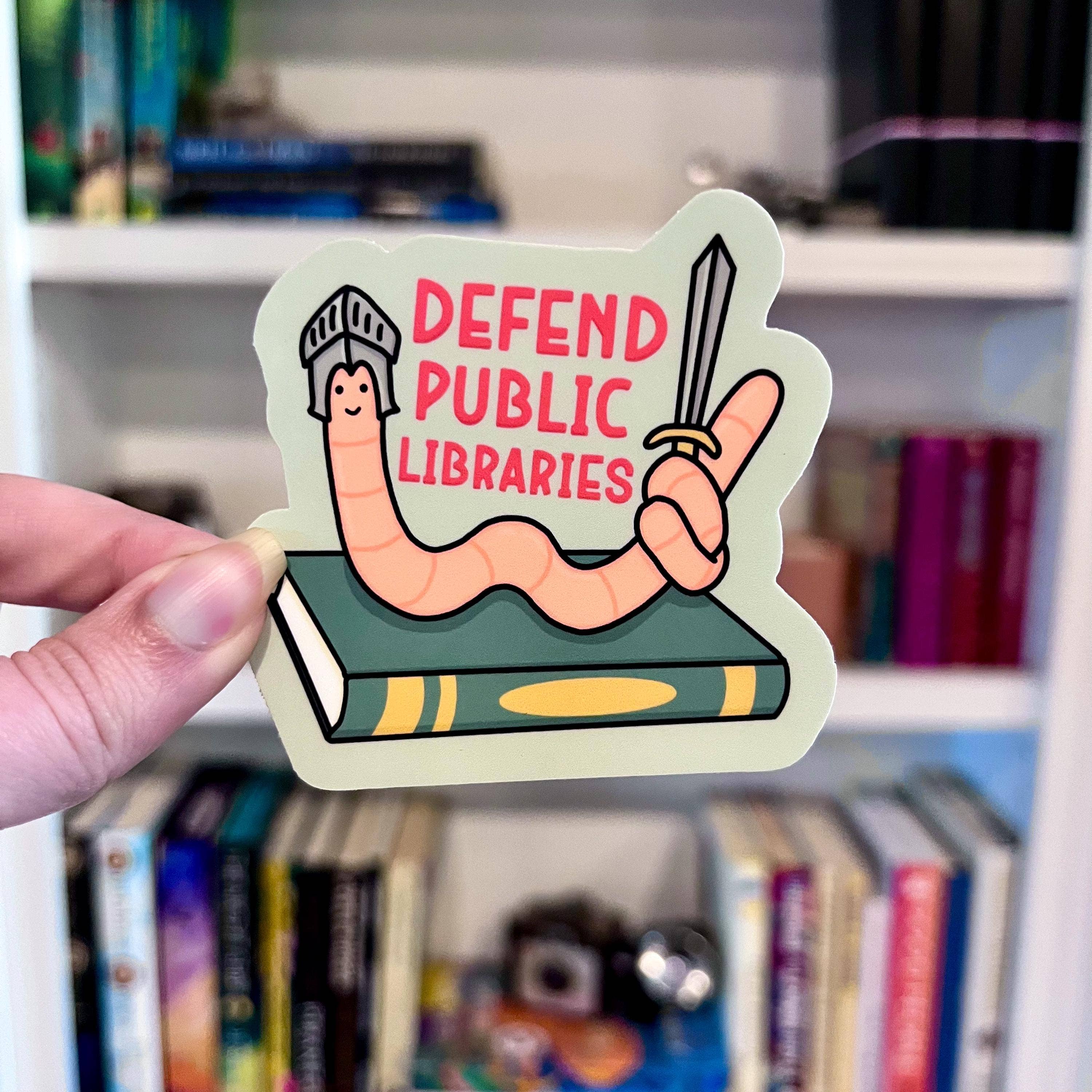 Defend Public Libraries Book Worm Read Banned Books Decal