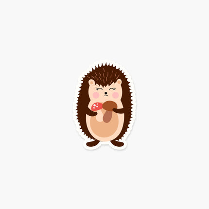 Hedgehog holding mushrooms 3 x 2 in - Animal Sticker