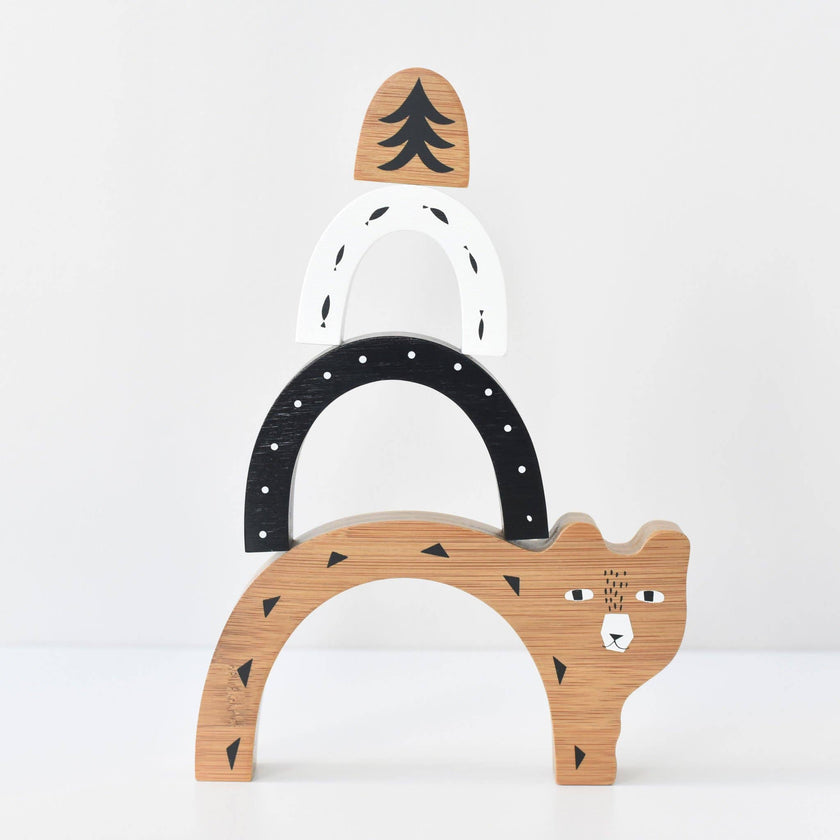 Bamboo Nesting Bear - Wooden Stacker Puzzle Toy